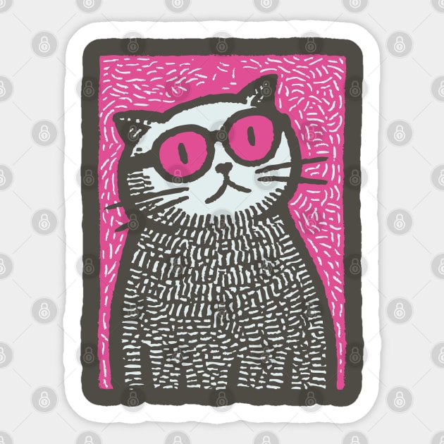 Cool Cat with Pink Glasses | Funny Pop Art Graphic Sticker by TuncGK